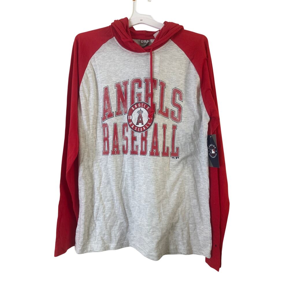 MLB Los Angeles Angels Men's Ash Hooded Long Sleeve T-Shirt L E